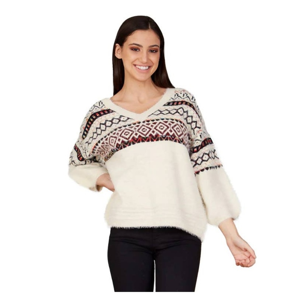 Cream Patterned Shimmery Sweater - Picture 5 of 5